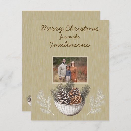 松の素朴円錐枝フォトクリスマス シーズンカード (正面/裏面)
