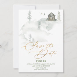 松の素朴森の水彩が日付を救う 招待状