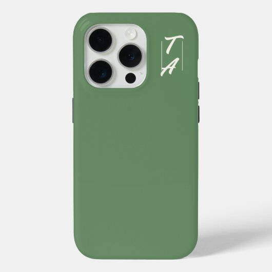 松の緑の無地の色 白のイニシャル Case-Mate iPhoneケース (裏面)
