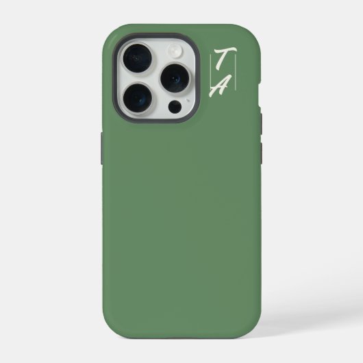 松の緑の無地の色 白のイニシャル iPhoneケース (裏面)