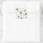 松の緑の赤いクリスマスベリー スクエアシール (バッグ)