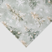 松の緑クリームのクリスマスツリーの雪の結晶 薄葉紙 (詳細)