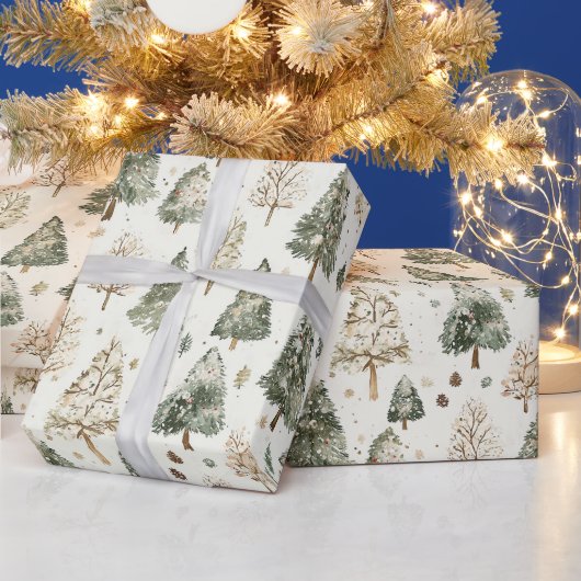 松の緑クリームのクリスマスツリー ラッピングペーパー (クリスマス)