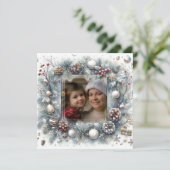 松の花の装飾の写真クリスマス シーズンカード (スタンド正面)