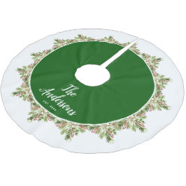 松の葉と果実ファミリークリスマス ブラッシュドポリエステルツリースカート