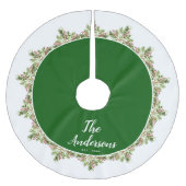 松の葉と果実ファミリークリスマス ブラッシュドポリエステルツリースカート (正面)