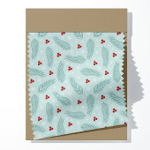 松の葉と赤い実がライトブルーの冬 ファブリック