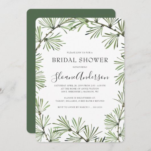 松の葉のブライダルモダンシャワーの招待 招待状 (正面/裏面)