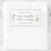 松の葉の手作りソイキャンドルラベル 白のミニマル 長方形シール (バッグ)