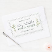 松の葉の手作りソイキャンドルラベル 白のミニマル 長方形シール (封筒)