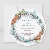 松の葉 ユーカリ 松ぼっくり ウェディングリース 招待状 (正面)