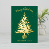 松の装飾が施されたクリスマスツリーの家族写真 箔シーズンカード (立ち正面)