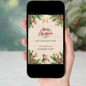 松の赤い果実のバーラップフクロウのビジネスクリスマス シーズンカード