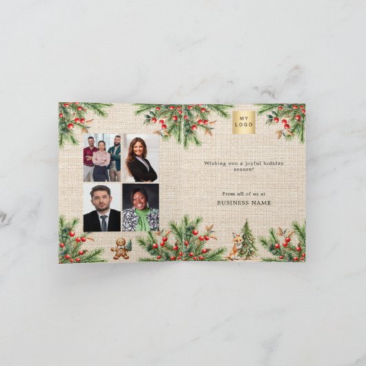 松の赤い果実の黄麻写真ビジネスのクリスマス シーズンカード (内部)