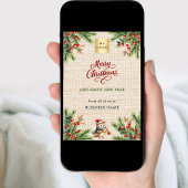 松の赤い果実の黄麻写真ビジネスのクリスマス シーズンカード