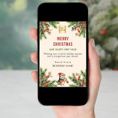 松の赤い果実ベージュフクロウビジネスロゴクリスマス シーズンカード