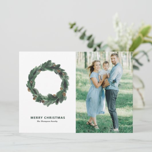 松の針と松のコーンリース写真クリスマス シーズンカード (スタンド正面)