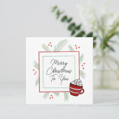 松の針と熱いココアメリークリスマス カード (スタンド正面)