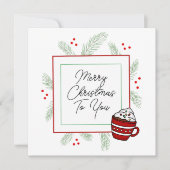松の針と熱いココアメリークリスマス カード (正面)