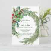 松の針赤ベリークリスマスカップルのシャワー 招待状 (スタンド正面)