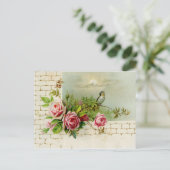 松の鳥とバラ葉書 ポストカード (スタンド正面)