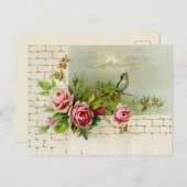 松の鳥とバラ葉書 ポストカード (正面/裏面)