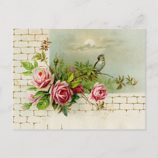 松の鳥とバラ葉書 ポストカード (正面)