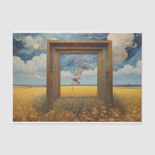 松の鳥オンピンクの花の枝のデコページ 薄葉紙 (正面)