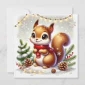 松ぼっくりとフェアリー ライトの優しいリス シーズンカード (正面)