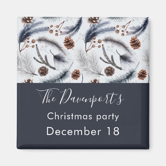 松ぼっくりと松の葉のクリスマスパターン マグネット (正面)