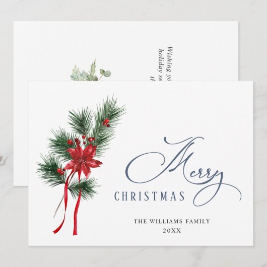 松ぼっくりと松の葉のリース クリスマスおめでとう シーズンカード (正面/裏面)