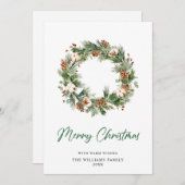 松ぼっくりと松の葉のリース クリスマス おめでとう (正面/裏面)