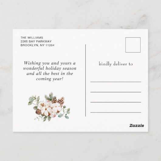 松ぼっくりと松の葉のリース　楽しいクリスマス　ホリデー ポストカード (裏面)