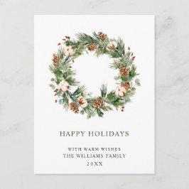 松ぼっくりと松の葉のリース　楽しいクリスマス　ホリデー ポストカード