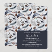 松ぼっくりと松の葉の模様の誕生日 招待状 (正面/裏面)