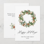 松ぼっくりと松の wreath のクリスマスグリーティング シーズンカード (正面/裏面)