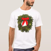 松ぼっくりと赤いリボンのクリスマスリース Tシャツ (正面)