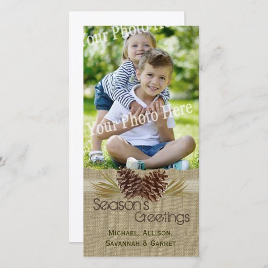 松ぼっくりと麻の実用的なホリデーグリーティング シーズンカード (正面/裏面)