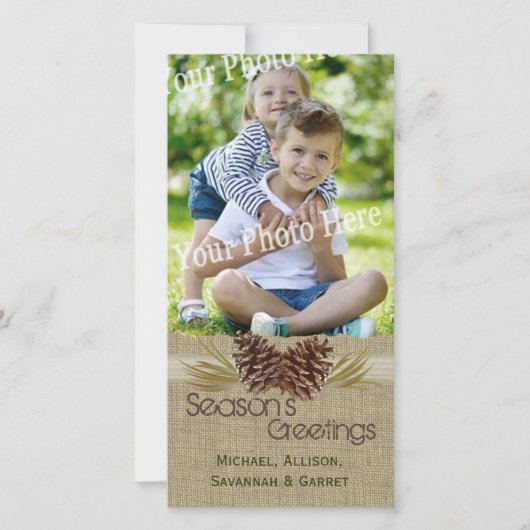 松ぼっくりと麻の実質的なホリデーグリーティング シーズンカード (正面)