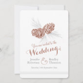 松ぼっくりアートの茶色の冬の結婚式招待状 招待状 (正面)