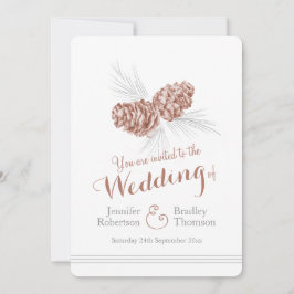 松ぼっくりアートの茶色の冬の結婚式招待状 招待状