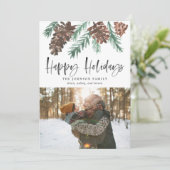 松ぼっくりクリスマス水彩画ハッピーホリデーズ写真 シーズンカード (スタンド正面)