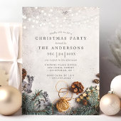 松ぼっくりストリングライトのクラシックなクリスマスパーティー 招待状