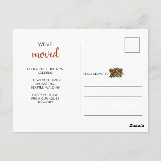 松ぼっくりリースのクリスマスお知らせ - 移動しました ポストカード (裏面)