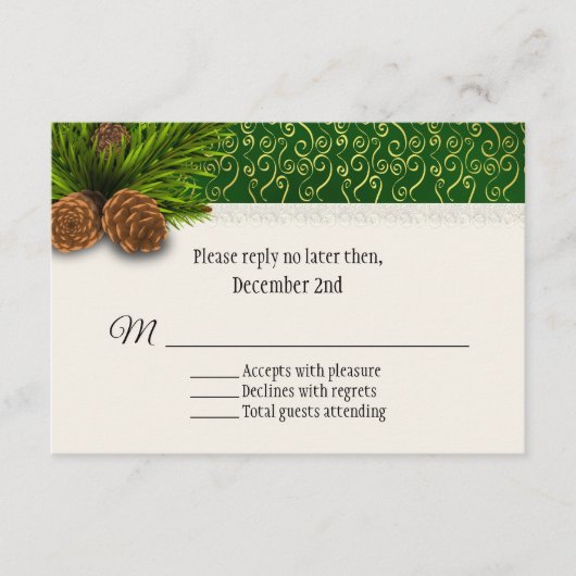 松ぼっくり冬の結婚式出欠確認カード 出欠カード (正面)