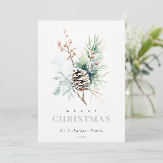 松ぼっくり水彩冬の実クリスマス シーズンカード (スタンド正面)
