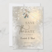 松ぼっくり＋ストリングライト 冬の結婚式 Save The Date セーブザデート (正面)