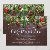 松ぼっくり ブランチ ラスティック ホリデー クリスマスイブ 招待状 (正面/裏面)