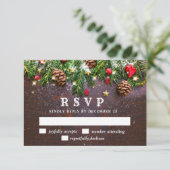 松ぼっくり ブランチ ラスティック ホリデー RSVP カード (スタンド正面)