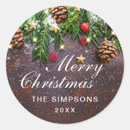 松ぼっくり ブランチ リアルなクリスマス ホリデー ラウンドシール